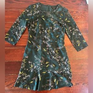 Banana Republic Hunter Green Floral 3/4 Sleeve Dress